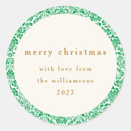 Pegatina Redonda Elegante Verde Floral Feliz Navidad Personalizado
