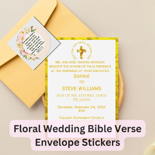 Pegatina Redonda Elegante Versículo Bíblico de Bodas Génesis Borde 