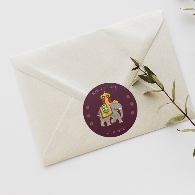 Pegatina Redonda Elegante vibrante Red Gold Mandala Boda indio (Elegant Vibrant Red Gold Mandala Indian Wedding Classic Round Sticker)