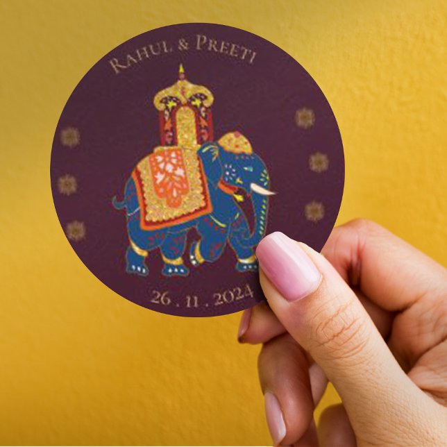 Pegatina Redonda Elegante vibrante Red Gold Mandala Boda indio (Elegant Vibrant Red Gold Mandala Indian Wedding Classic Round Sticker)