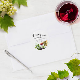 Pegatina Redonda Elegante Vino Antes de los Votos Acuarela Degustac