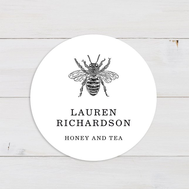 Pegatina Redonda Elegante Vintage Bee (A vintage bee sticker)
