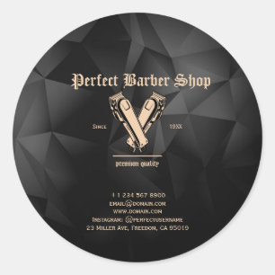 Pegatina Redonda Elegante Vintage Clippers Barber Shop Profesional