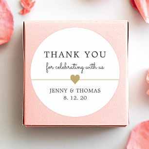 Pegatina Redonda Elegante White Faux Gold Heart Gracias