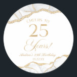 Pegatina Redonda Elegante White Gold Agate 25th Birthday Party<br><div class="desc">¡Estos son Pegatinas favoritos de la elegante Agate de Oro Blanco 25 de cumpleaños!</div>