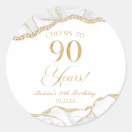 Pegatina Redonda Elegante White Gold Agate Fiesta de cumpleaños 90