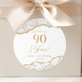 Pegatina Redonda Elegante White Gold Agate Fiesta de cumpleaños 90