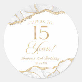 Pegatina Redonda Elegante White Gold Agate Fiesta de cumpleaños núm