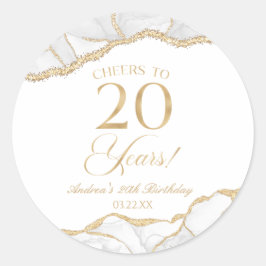 Pegatina Redonda Elegante White Gold Agate Fiesta de cumpleaños núm