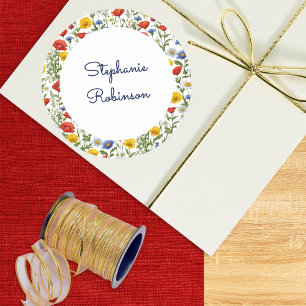 Pegatina Redonda Elegante Wildflowers Colorful Floral Custom Name