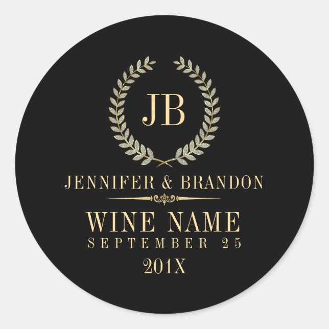 Pegatina Redonda Elegante Wreath de oro y plata (Anverso)