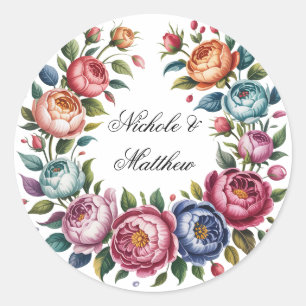 Pegatina Redonda Elegante Wreath floral Wedding
