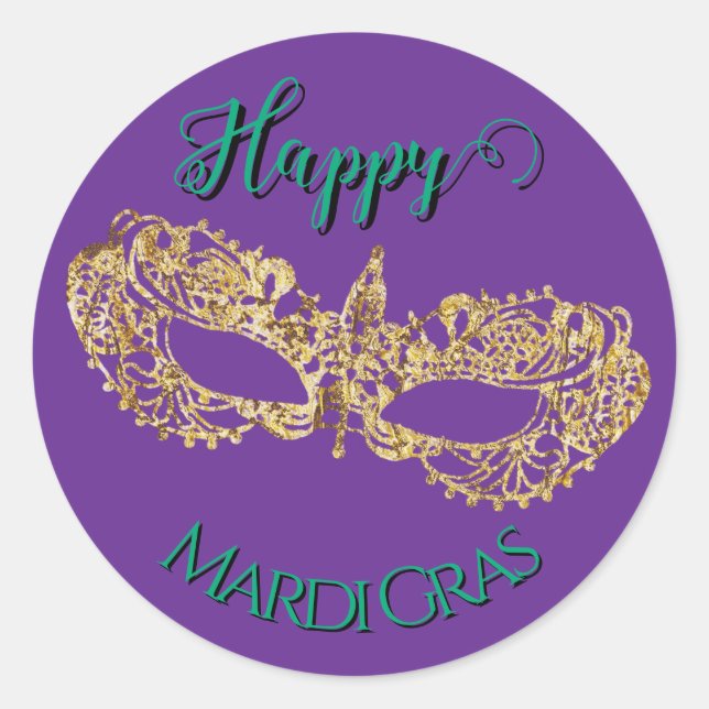 Pegatina Redonda Elegante y brillante máscara de oro de Mardi Gras (Anverso)