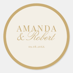 Pegatina Redonda Elegante y Clásico Boda de Marfil y Oro