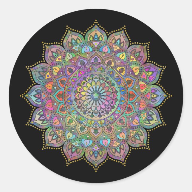 Pegatina Redonda Elegante y colorido Mandala estilo India 1 (Anverso)