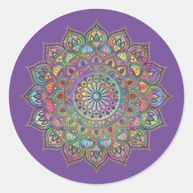 Pegatina Redonda Elegante y colorido Mandala estilo India 1 (Anverso)
