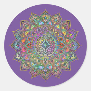 Pegatina Redonda Elegante y colorido Mandala estilo India 1