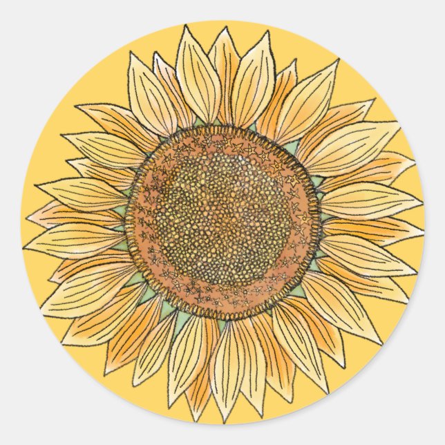 Pegatina Redonda Elegante y elegante Boho Farmhouse Yellow Sunflowe (Anverso)