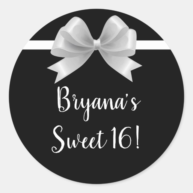 Pegatina Redonda Elegante y elegante Bow negro y blanco favor de gl (Anverso)