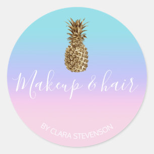 Pegatina Redonda Elegante y elegante maquillaje de piña dorada de b