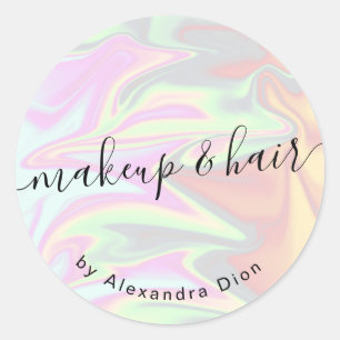 Pegatina Redonda Elegante y elegante maquillaje holográfico y cabel