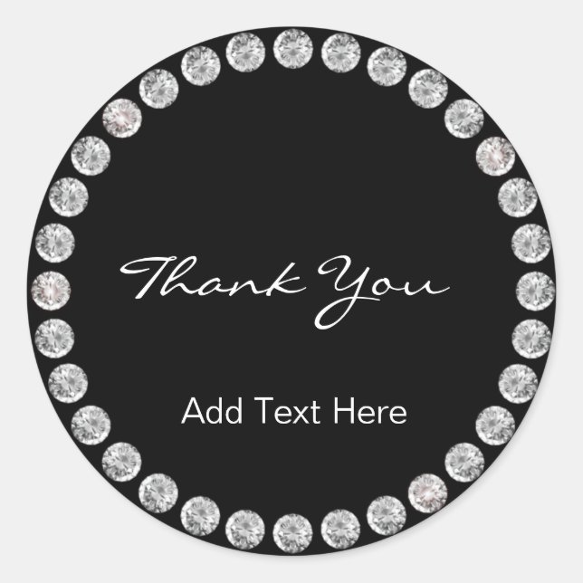 Pegatina Redonda Elegante y elegante negro personalizado con diaman (Anverso)