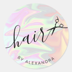 Pegatina Redonda Elegante y elegante peluquero holográfico