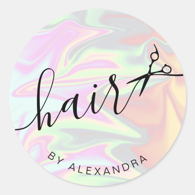 Pegatina Redonda Elegante y elegante peluquero holográfico (Anverso)