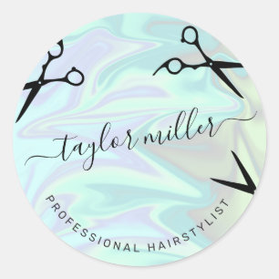 Pegatina Redonda Elegante y elegante peluquero holográfico