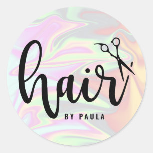Pegatina Redonda Elegante y elegante peluquero holográfico
