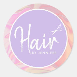 Pegatina Redonda Elegante y elegante peluquero holográfico