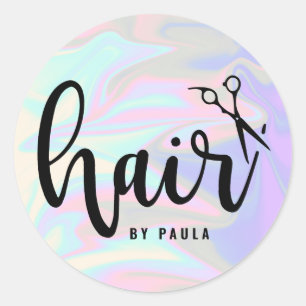 Pegatina Redonda Elegante y elegante peluquero holográfico