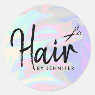 Pegatina Redonda Elegante y elegante peluquero holográfico