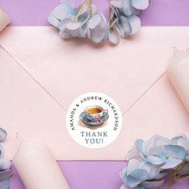 Pegatina Redonda Elegante Y Elegante Tea Fiesta Nombre Acuarela