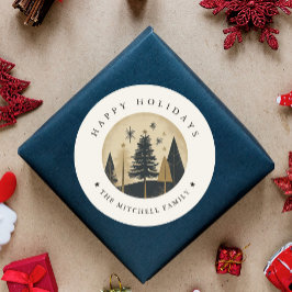 Pegatina Redonda Elegante Y FELIZ FESTIVIDAD HERMOSA Selva De Pino 