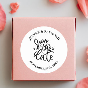 Pegatina Redonda Elegante y Limpio Aviso de Boda Personalizado Save