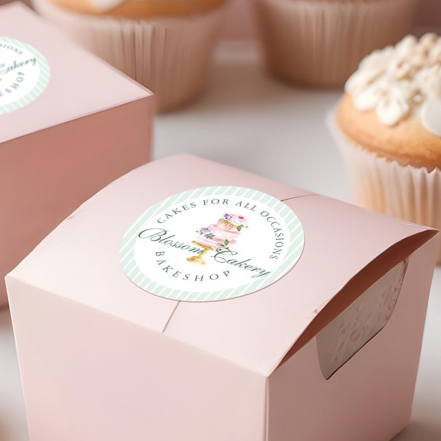 Pegatina Redonda Elegante y Moda Mint Acuarela Floral Pastelería (Elegant & Chic Mint Watercolor Floral Cake Bakery Classic Round Sticker)
