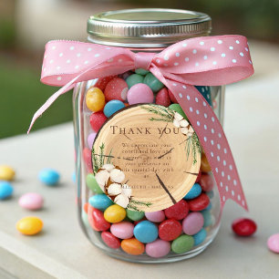 Pegatina Redonda Elegante y Moda Rústico Boda Wooden Gracias