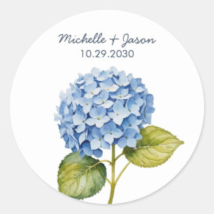Pegatina Redonda Elegante y Moderno Diseño Floral de Hortensias en