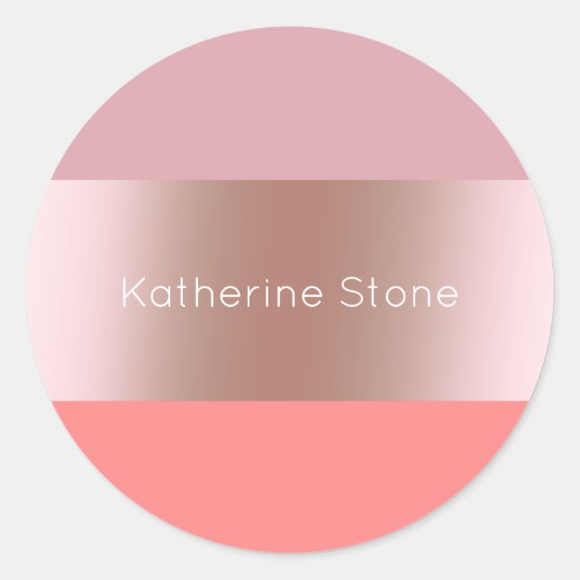 Pegatina Redonda Elegante y moderno rosa de pollo dorado rayado de  (Anverso)