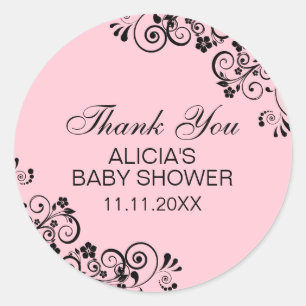 Pegatina Redonda Elegante y personalizada Baby Shower PINK Gracias