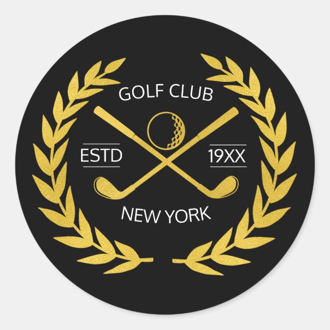 Pegatina Redonda Elegante y personalizada Wreath Club de Golf Gold (Anverso)