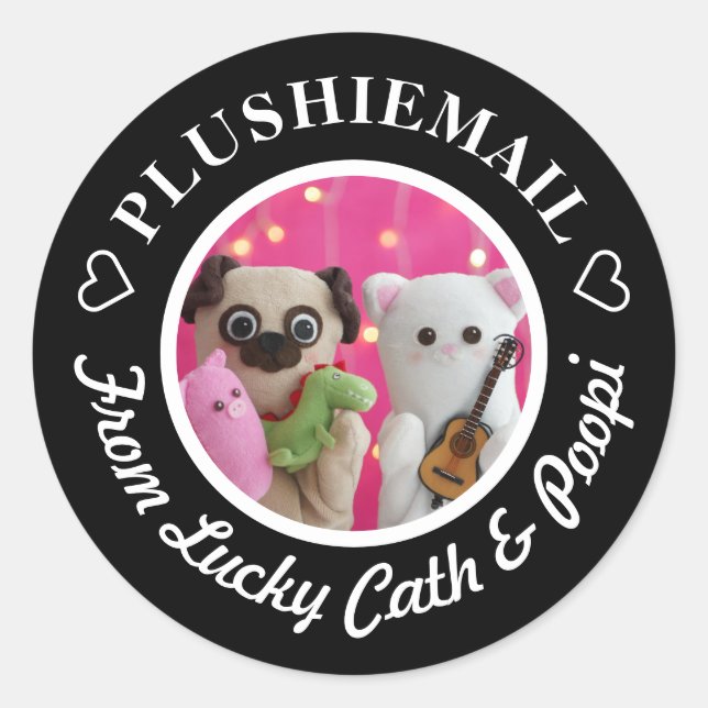 Pegatina Redonda Elegante y personalizado correo de fotos negro ele (Anverso)