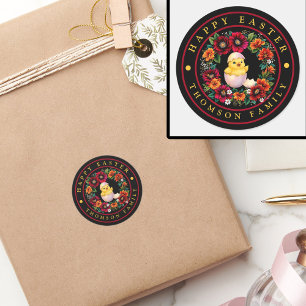 Pegatina Redonda Elegante y personalizado, Feliz Chick de Pascua y 