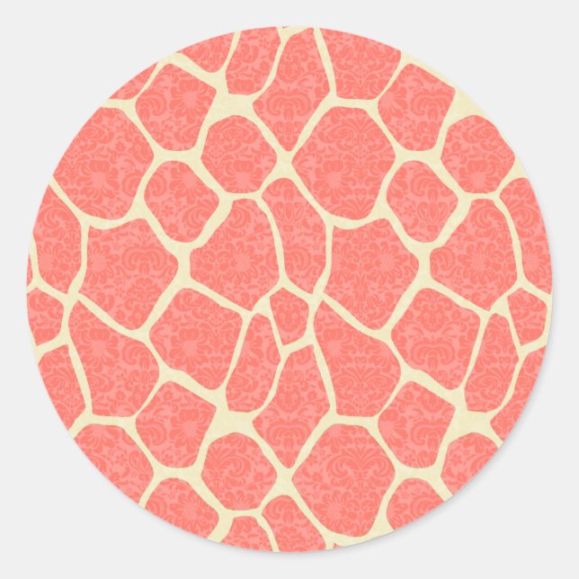 Pegatina Redonda Elegante y romántico damasco de jirafa (Anverso)