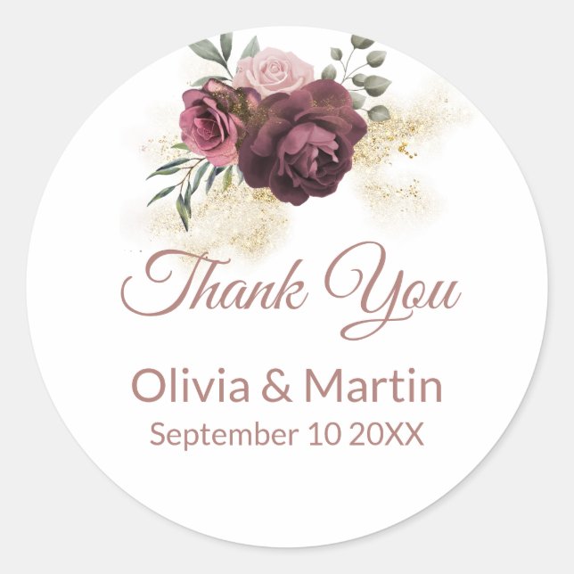 Pegatina Redonda Elegante y Rosa floral (Anverso)