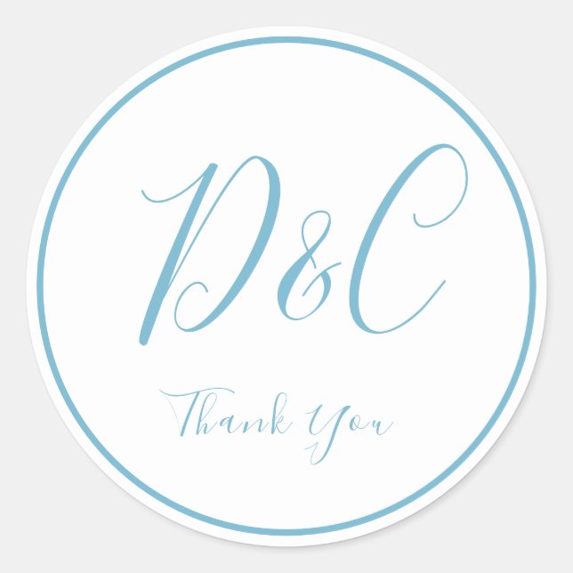 Pegatina Redonda Elegante y sencillo Monograma azul turbio Gracias  (Anverso)