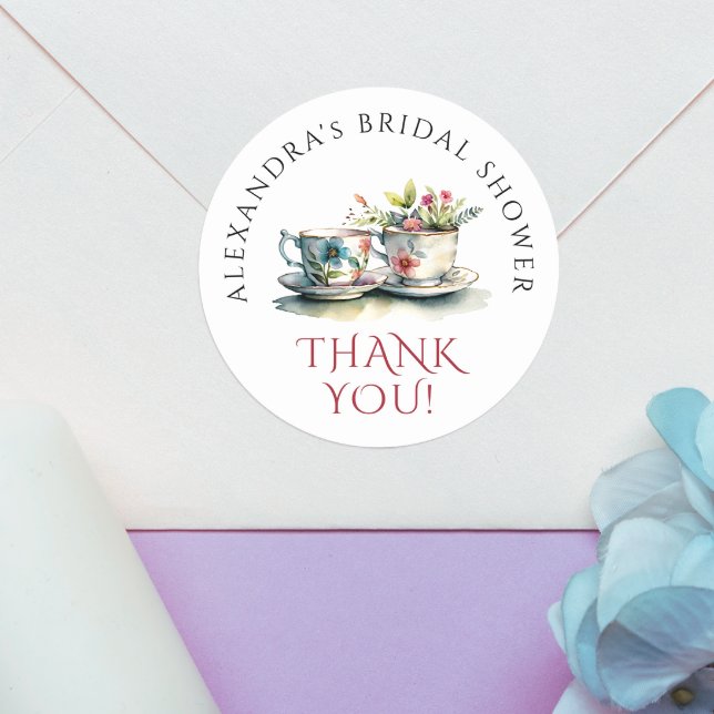 Pegatina Redonda Elegante y simple acuarela Floral Teacup Gracias (Subido por el creador)