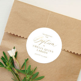 Pegatina Redonda Elegante y simple caligrafía de oro guión bautismo