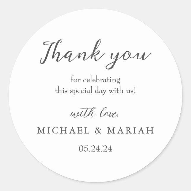 Pegatina Redonda Elegante y simple Gracias Favor De Boda (Anverso)